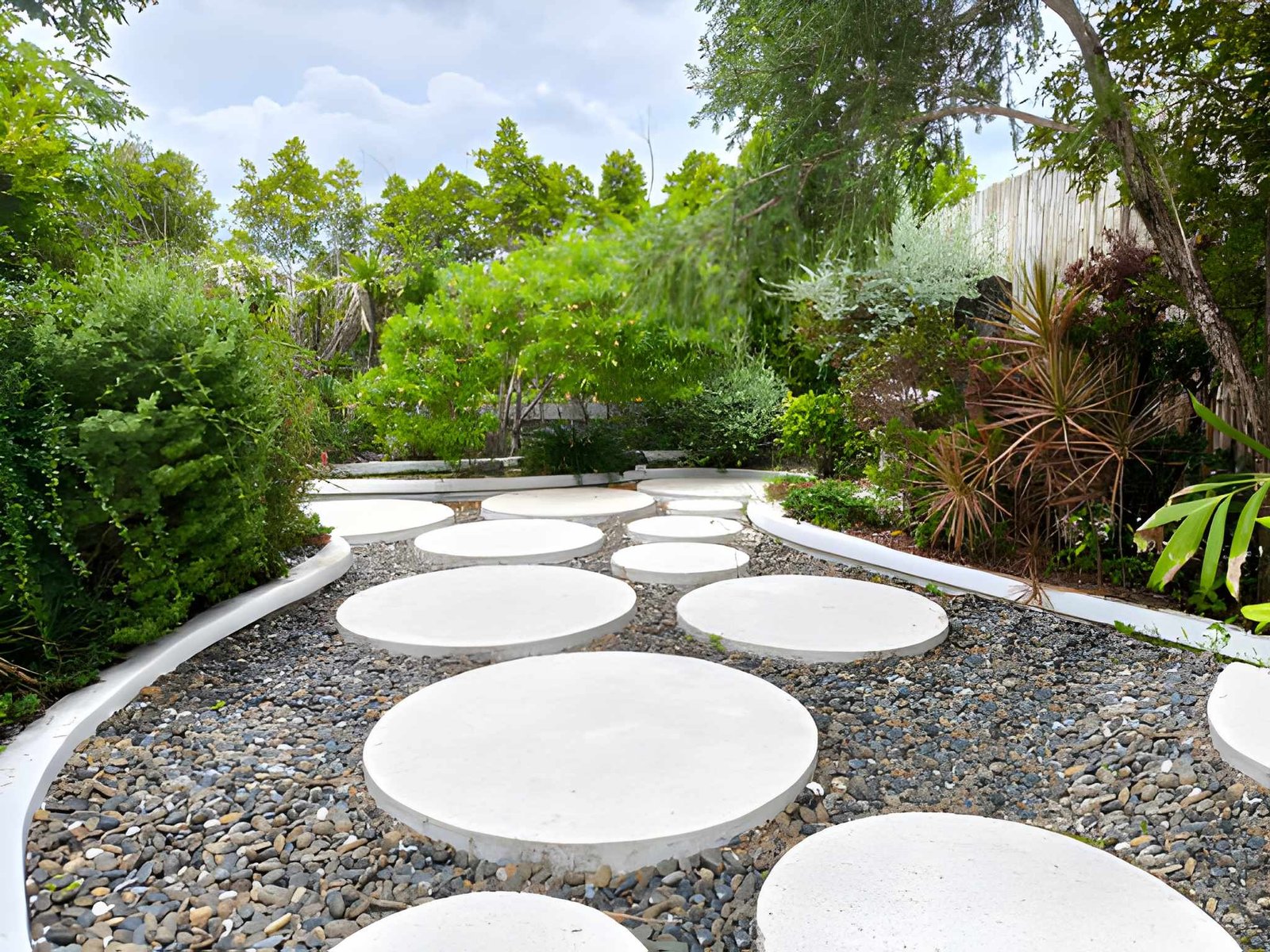Landscaped yard showing an exterior drainage route